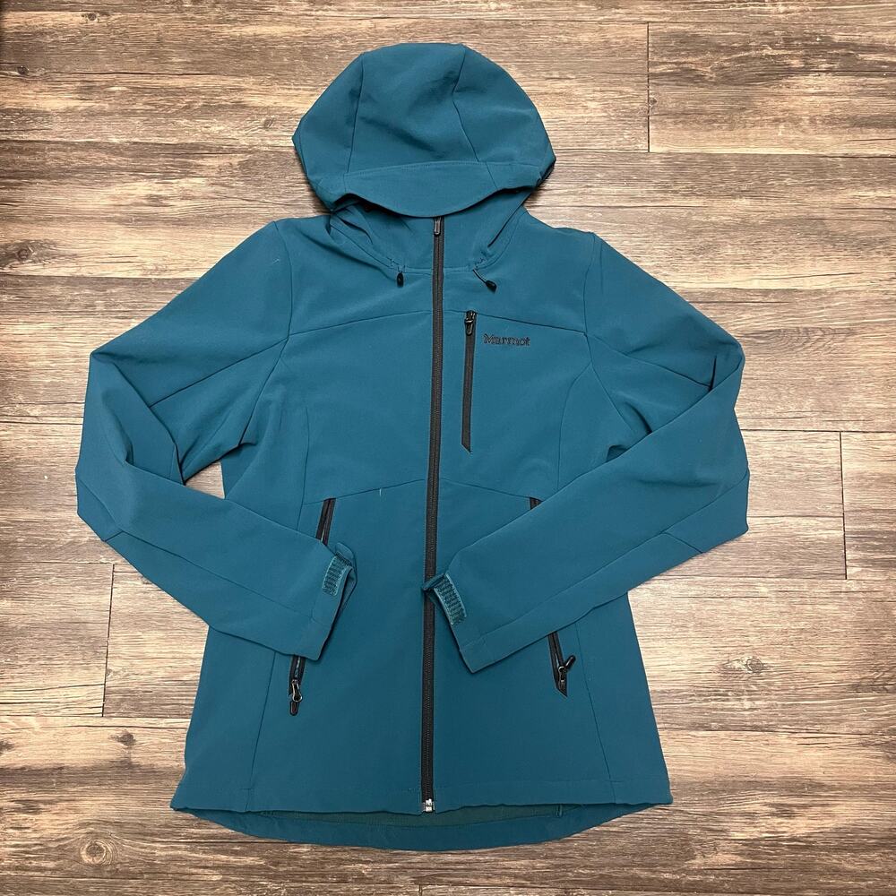 Marmot Moblis Softshell Jacket Womens S Teal Hooded Stretch Gorpcore Windbreaker - Picture 2 of 12